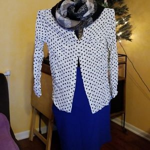 White silky blouse w black polka dots